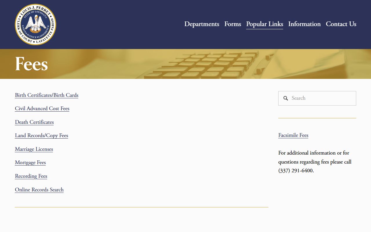 Lafayette County Clerk of Court fee schedule for records