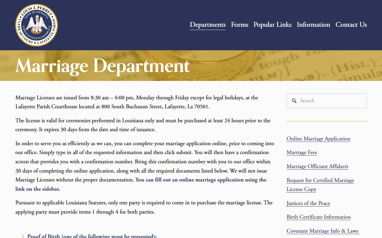 Lafayette County Clerk of Court marriage license and records
