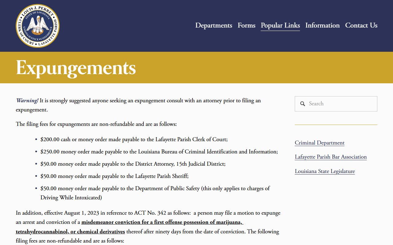 Lafayette County Clerk of Court expungement forms and guidance