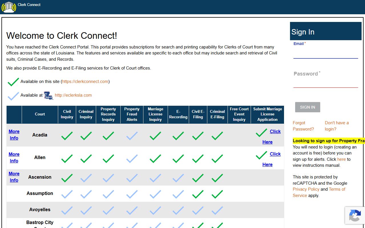 ClerkConnect portal for Lafayette County court records search