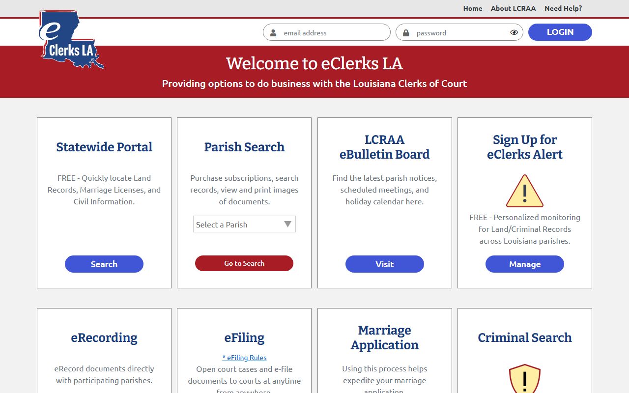 eClerks LA portal for Lafayette County court records