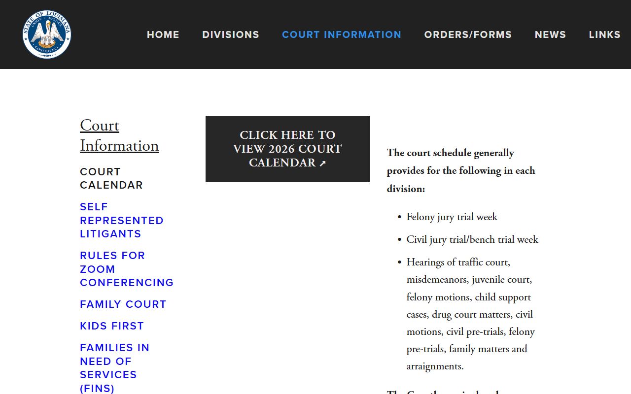 15th JDC court calendar for Lafayette County court dates