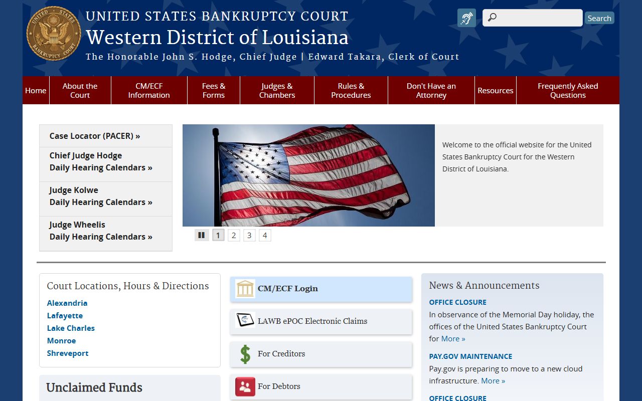 Federal court for the Western District of Louisiana, distinct from Lafayette County jail population data