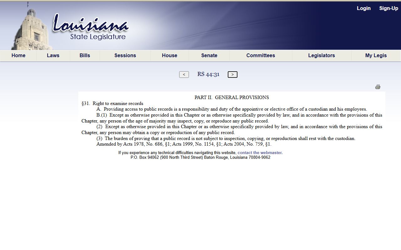 Louisiana public records enforcement for Lafayette County