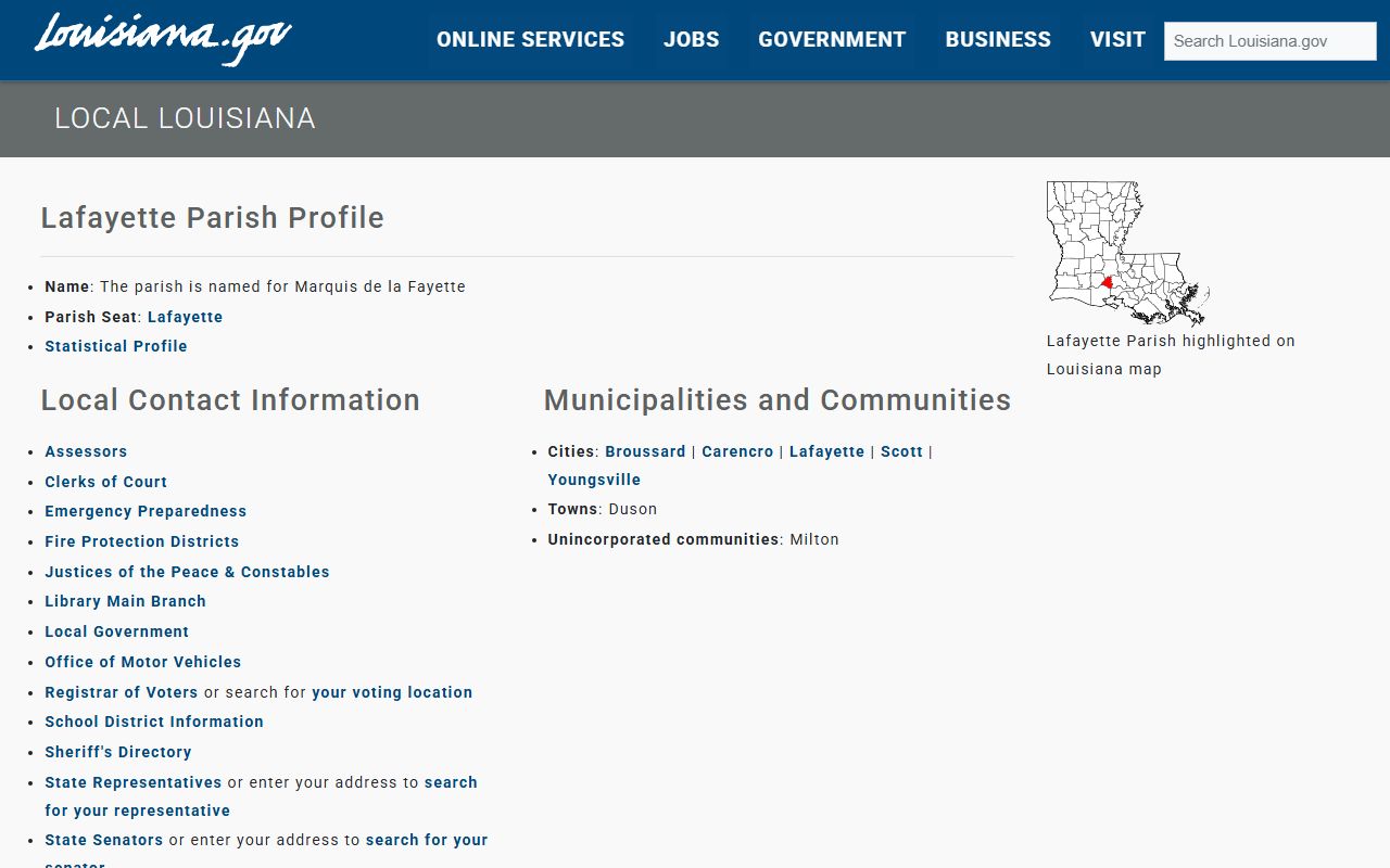 Louisiana Lafayette County parish profile and public records offices