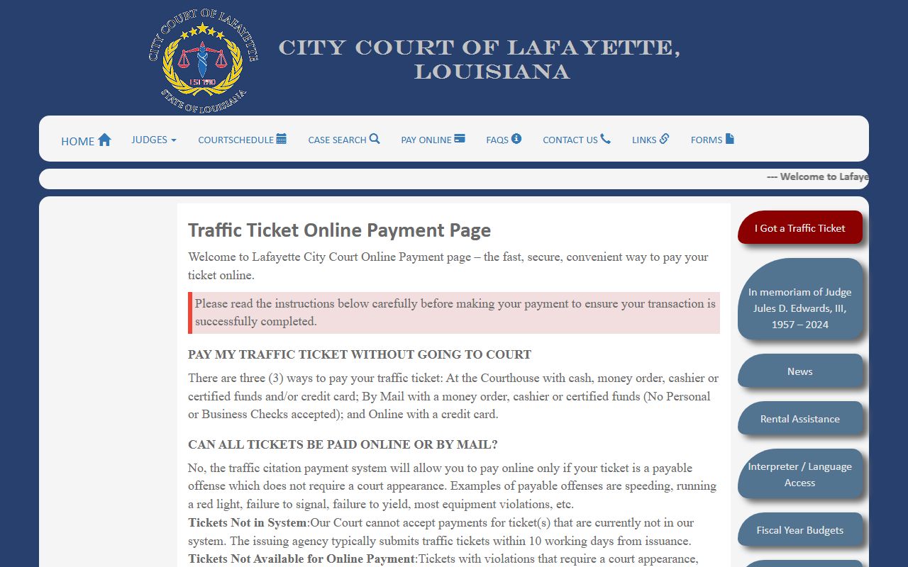 Lafayette County City Court online traffic ticket payment