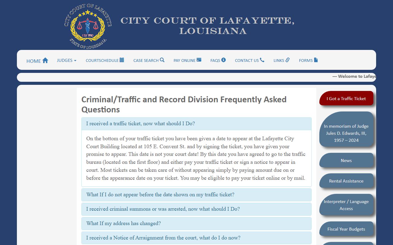 Lafayette County City Court traffic and criminal FAQ